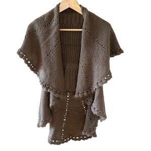 Chaudry KC NWT Women's Boho Shawl Sweater Vest Toffee Brown Knit Y2K‎ Sz Med